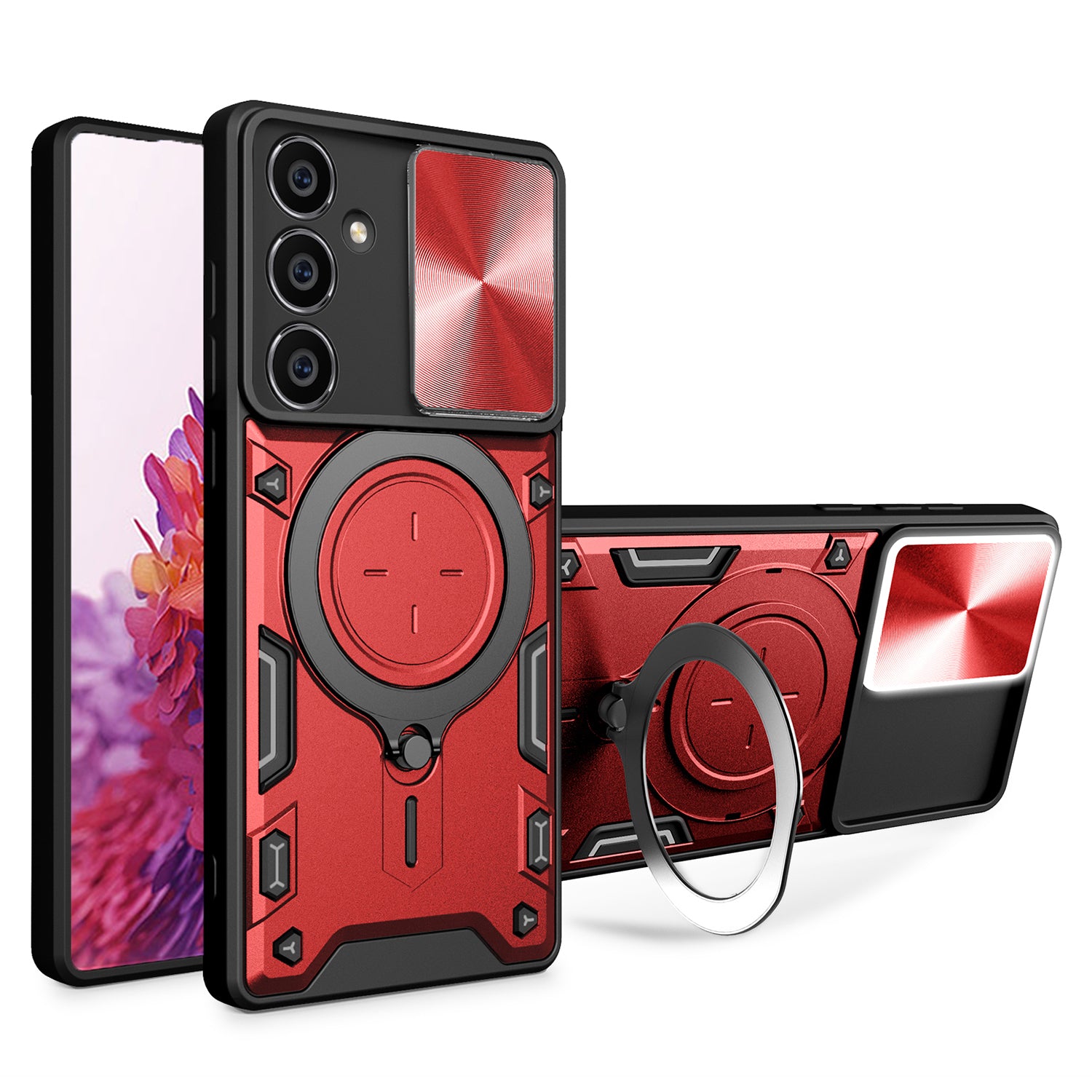 For Samsung Galaxy S23 FE Slide Lens Guard Kickstand Cover PC TPU Drop-proof Phone Case For Samsung Galaxy S23 FE Slide Lens Guard Kickstand Cover PC TPU Drop-proof Phone Case